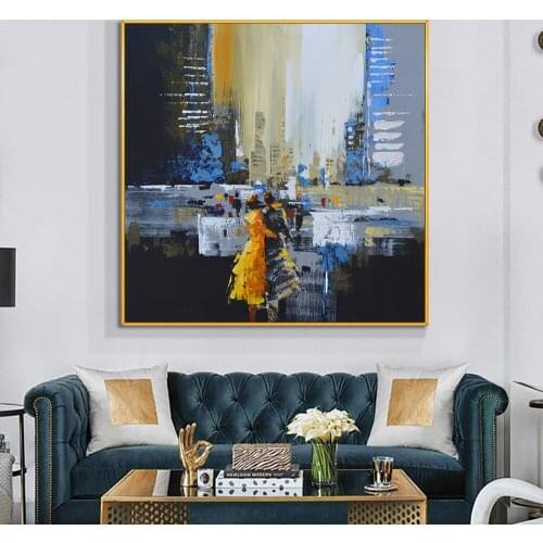 100% Hand Painted Oil Painting On Canvas Abstract People Standing By The River Wall Art Paintings Poster Art Modern Home Decor