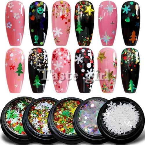 12 Grids Or 1 Jar 3D Snowflake Xmas Tree Metal Slices Nail Art Sequins Christmas Decorations nail Thin Sticker Designs Manicure