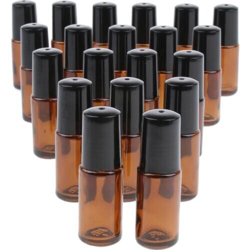 20 pcs Travel Perfume Essential Oil Roll On Glass Bottle Roller Ball Refillable 5ml