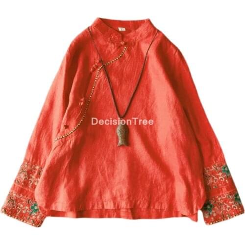 2021 elegant cheongsam shirt blouse chinese clothing casual qipao women chinese improved linen full sleeve shirt cheongsam top