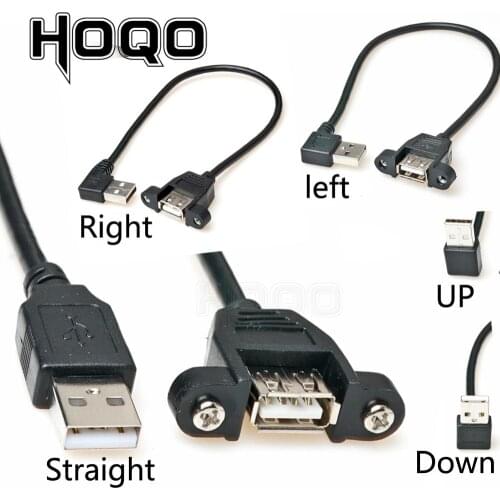 30cm 90 degree UP down Right angle USB Panel Mount usb2.0 Type-A Male to Female Extension Cable with Screw hole lock connector