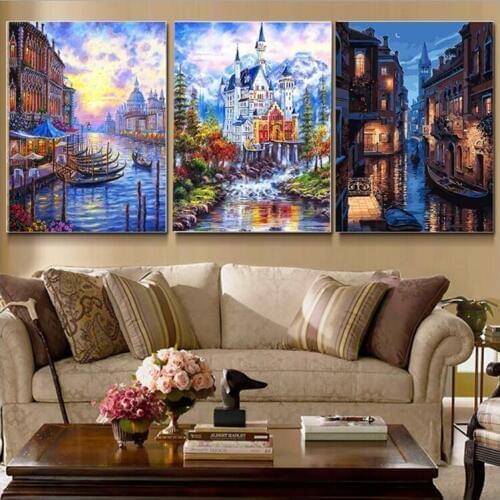5d diy diamond embroidery triptych Venice water town Mosaic Canvas Painting Wedding Decoration 3d diamond Pictures Z1104