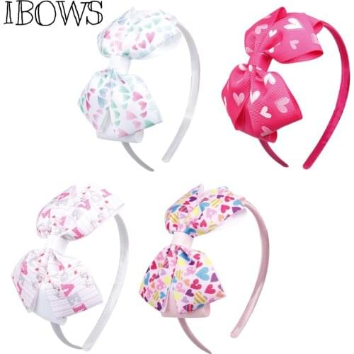 IBOWS Hair Accessories Hairbands Hair Bands For Girls Print Bowknot Headband 8 Pcs/Lot 4.5 Inch Bow Valentines Day Hair Band