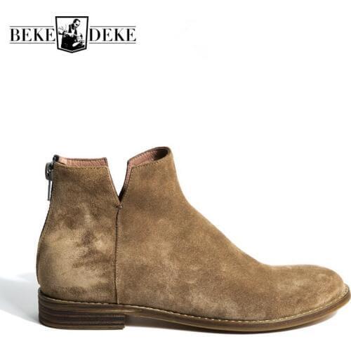 Brand Desert Boots Men Vintage Zipper Chelsea Boots Fashion Comfortable Winter British Casual Ankle Shoes Botas Hombre Black