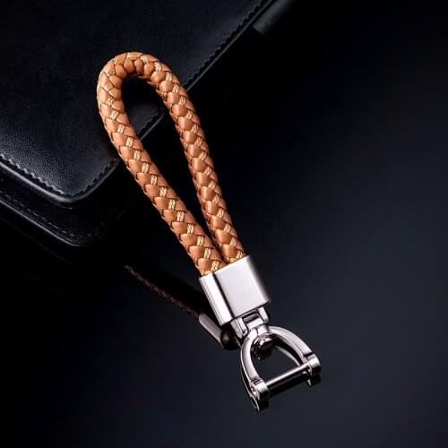 Hand Woven Leather Car Keychain For Porsche Cayenne Macan Design 997 P5000 Metal 360 Degree Rotating Horseshoe Buckle Key Chain