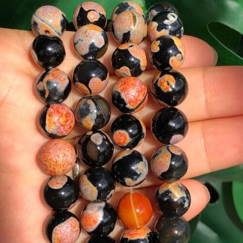 Natural Stone Beads Round Orange Black Fire Agates Onyx Loose Spacer Beads For Jewelry Making Diy Woman Bracelet 6/8/10MM 15"