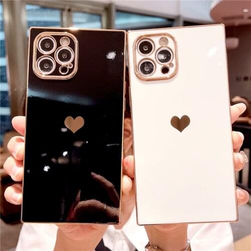 Candy Color Love Heart Phone Case For iPhone 11 12 Pro X XR XS Max Mini 7 8 Plus SE 2020 Electroplated Lens Protection TPU Cover