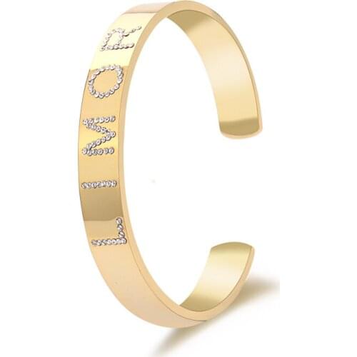 DUOYING Fashion Crystal Name Bangle Custom Name Personalized Bracelets Stainless Steel Letter Bracelets ForWomen Best FriendGift