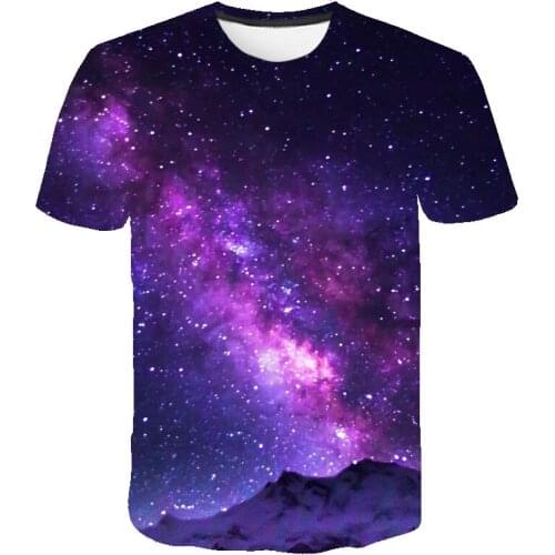 2021 Summer Purple Pattern T-Shirt MenS Space 3d Printing Universe Short Sleeve Printing Interesting Casual Top O-Neck Punk