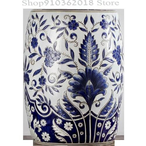 Ceramic Hand-painted Blue And White Porcelain Shoe Changing Stool Drum Stool Dressing Stool New Chinese Antique Drum Pier Sittin