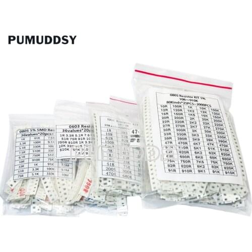 200pcs 660pcs 720pcs 4000pcs 0402 0603 0805 1206 1210 2512 smd resistor kit igmopnrq assorted kit 10k 100k 1k 1r 100r 220r 1% 5