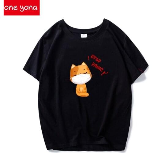 Summer New Style Cartoon Print Short-sleeved Ladies T-shirt White Black O-neck Blouse