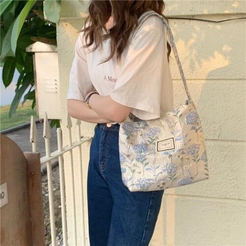 Yeqofcd Fashion Vintage Women Messenger Bags Blue Flowers Jacquard Canvas Shoulder Shopping Bag Female Tote Handbags