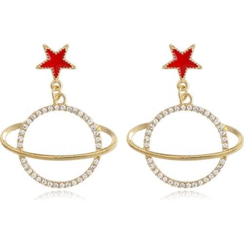 Pri Jin New Earrings Oil Dripping Star Stud Inlaid Earrings Fashion Jewelry Women Dangle Earrings Drop Earrings Cute Earrings