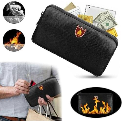 Fireproof Document Bag Improved Silicone Coated Fiberglass Black Storage Bag Fire Resistant Zipper Sewing Thread Document Bags