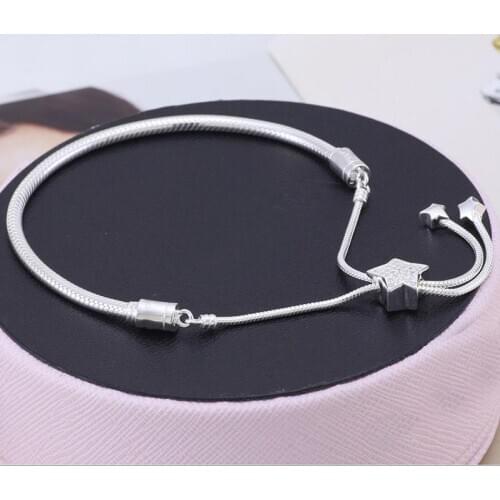 Original Moments Pave Star & Snake Chain Sliding Bracelet Bangle Fit 925 Sterling Silver Bracelet Bead Charm Diy Jewelry