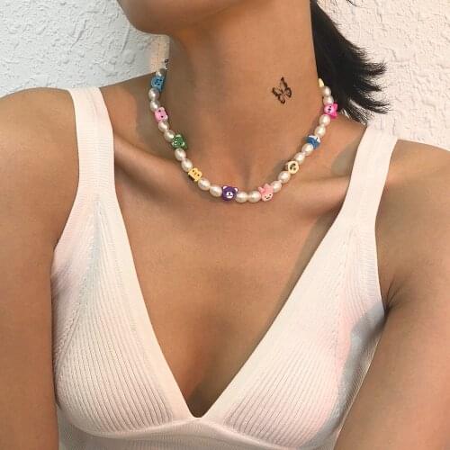 Lalynnly Colorful Flowers Star Animals Choker Necklace Peals Statement Women Girls Bohemian Summer Trendy Neck Jewelry N8645