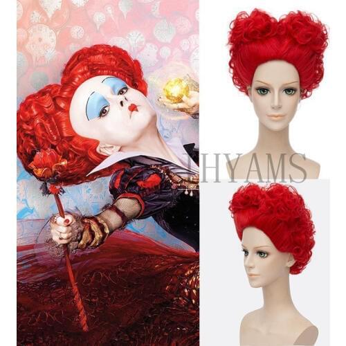 Halloween Alice in Wonderland Red Queen Cosplay Wig Role Play Queen of Hearts Costume Red Hair +Wig Cap
