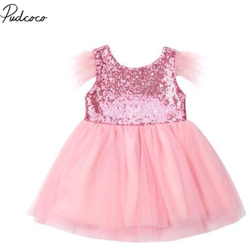 Toddler Baby Girls Dress Sequins Feather Sleeve Princess Party Dress Tutu Vestidos 1-6 Years Vestidos