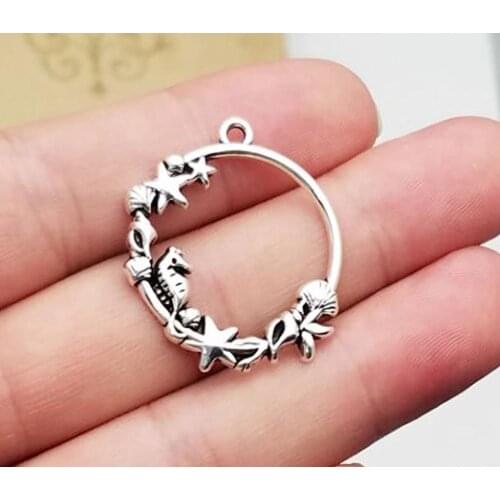 20pcs/lot--30x25mm,shell cham,Antique silver plated starfish seahorse shell charms,DIY supplies,Jewelry accessories