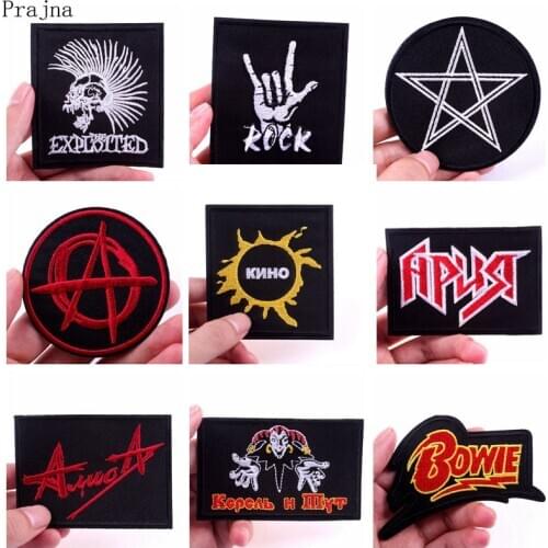 Prajna Military Skull Patch Rock Band Hippie Patches Embroidered Iron On Patches For Clothes Jacket Fabric Applique Badge
