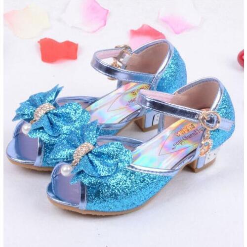 Brand Princess Girls Party Shoes Children Sandals Colorful Sequins High Heels Shoes Girls Sandals Summer Bow Kids Shoes