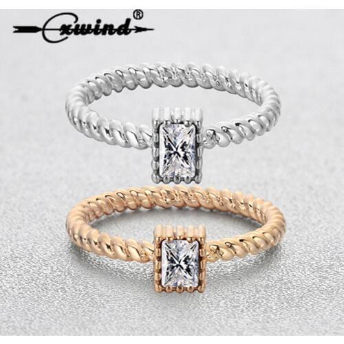 Cxwind Twisted Rings Cute Geometric Square Crystal Female Finger Toe Rings for Women Wedding Party Jewelry Anel