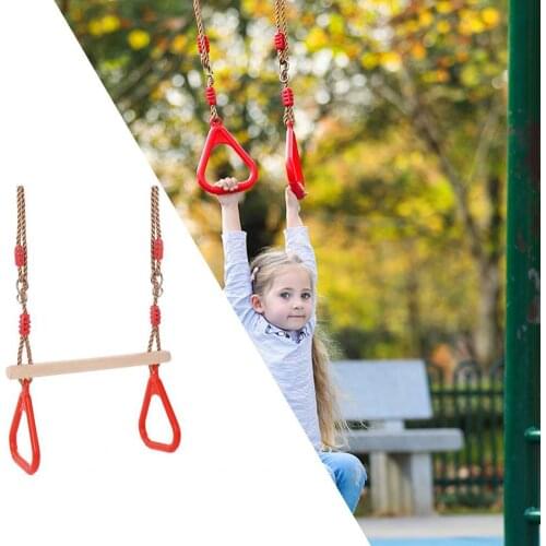 Gym Swing Rings Triangular Shape Sports Equipment Wooden Outdoor Safety Gym Swing Rings for Kids Toy Party
