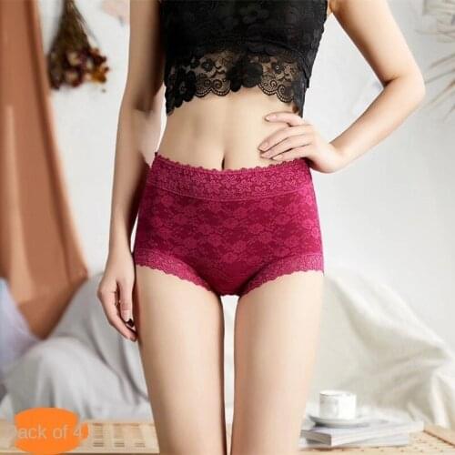 4PCS Tummy Tuck underwear womens cotton antibacterial breathable high waist panties Butt lift lace briefs ladies underwear