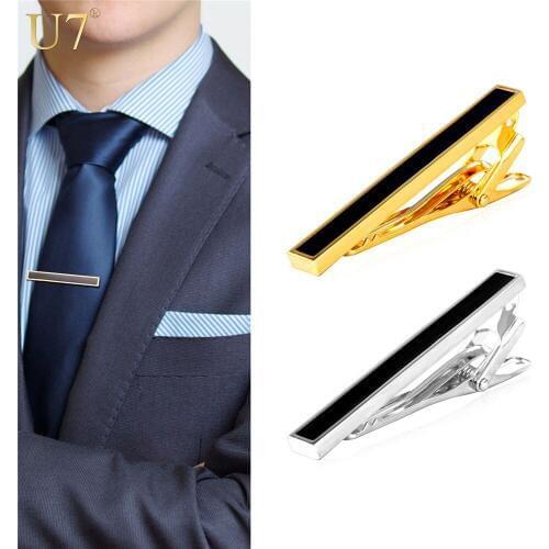 U7 Gold Black Tie Clip For Mens Gifts Classic Gold Color Business / Groom Suit Men Necktie Clip Clasp TC003