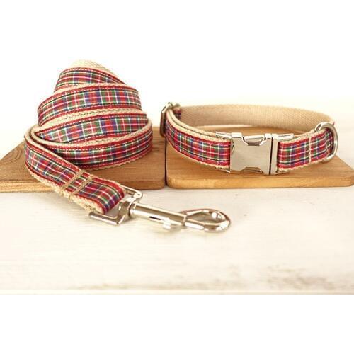 GLORIOUS KEK Scotland Tartan Dog Collars Designer Self-Designed Pet Collars Leash Set Custom Name Quick Release Big Dog Collars