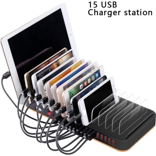 Multi usb charge station for samsung huawei 15 usb port charger holder for xiaomi oppo tablet desk usb charger eu au us uk plug