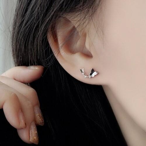 Charm Female White Crystal Stone Earring Classic Sterling Silver Stud Earrings For Women Luxury Bridal Butterfly Wedding Earring