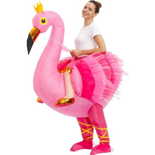 Woman Cosplay Costume Rose Red Flamingo Inflatable Costume Adult Bird with Dress Mascot Halloween Party Role Play Disfraces