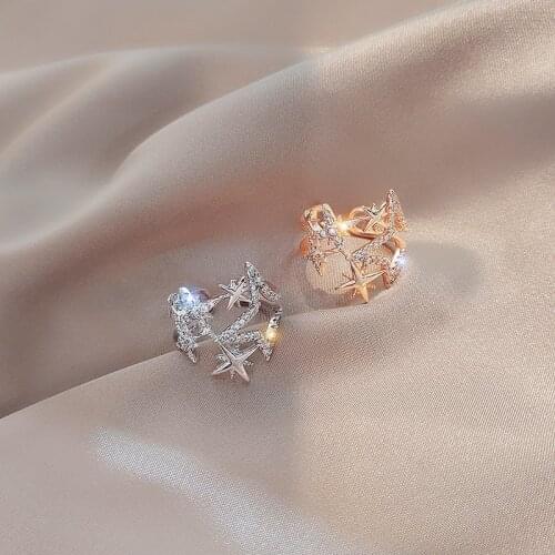 Luxury Hollow Star Ring Female Fashion Personality Opening Index Finger Ring Statement Gold Color Wedding Jewelry