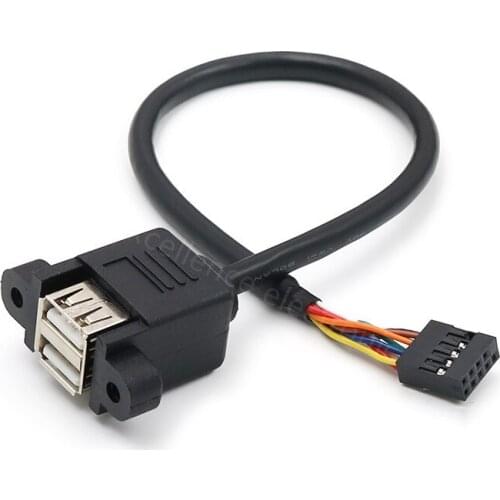 1PCS 30cm Motherboard Internal Dupont 9pin Pitch 2.54mm to Dual Port USB 2.0 A Female Screw Lock Panel Mount Cable 30CM