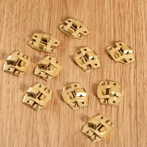 10pcs Antique Gold Iron Hasp Latch Decorative Jewelry Gift Wine Wooden Box Lock Suitcase Cabinet Buckle Hook With Screws 23x20mm