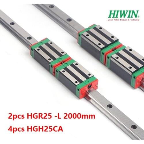 2pcs 100% Original New Hiwin HGR25 -L 2000mm linear rail + 4pcs HGH25CA linear narrow blocks for CNC router
