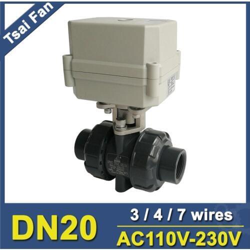 2 Way PVC DN20 AC110V-230V 3/4/7 Wires Motorized Ball Valve BSP/NPT 3/4'' 10NM Electric Ball Valve On/Off 15 Sec Metal Gear CE