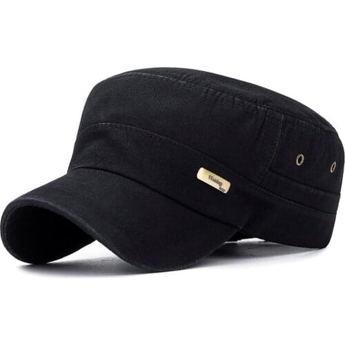 2021 Fashion Flat Top Hat Caps Mens Vintage Military Outdoor Unisex Casual Cotton Soldier Sun Hat Visor Flat Baseball Cap Gorros