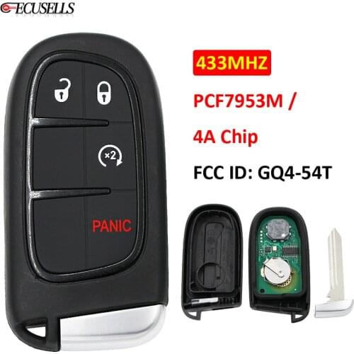 3+1/4 Button Smart Remote Car Key 433MHz PCF7953M 7953M 4A Chip FCC: GQ4-54T for Jeep Cherokee RAM 1500 2500 3500 Uncut Blade
