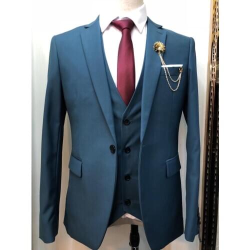 3pcs Fashion Vintage Slim Fit Men Suit Plus Size Solid Color Business Formal Wear Hot Groom Wedding Dress Tuxedos Suit Male