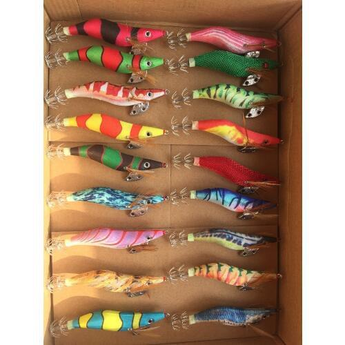 4Pcs Squid Jig Hook Wood Shrimp Fishing Lure Mix Color Umbrella Hook Octupus Lures Random Color 10cm 11g