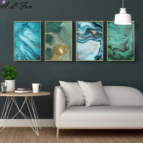 Abstract Gold Foil Poster Blue Ocean Landscape Nordic Wall Art Picture Canvas Print Modern Living Room Decor