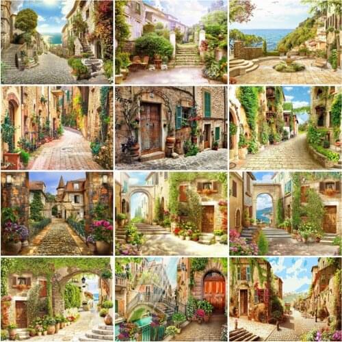 HUACAN 5D Full Drill Diamond Painting Town Cross Stitch Diamond Embroidery Flowers Mosaic Street Wall Art Handcraft