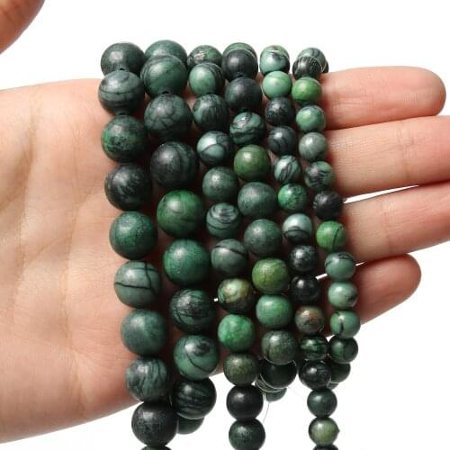 Dull Polish Green Web Jaspers Natural Matte Round Stone Beads for Jewelry Making 6 8 10mm Spacer Beads DIY Bracelet Necklaces