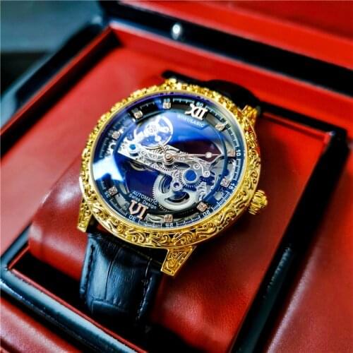 Men Watch Top Luxury Automatic Mechanical Watch Tourbillon Hollow Design Boutique Surface Clock Waterproof Leather Reloj Hombre