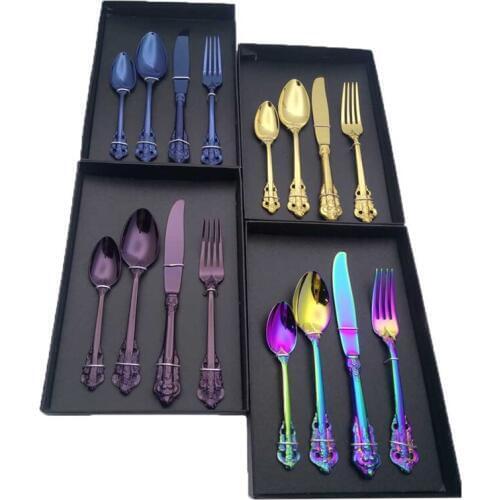 Embossment Handle Steak Knife Luxury Cutlery Set Coffee Dinner Scoop Full Set Christmas Dinner Salad Fork Tools Gift 4pcs/set