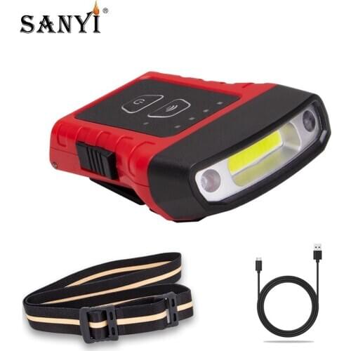 2 in 1 Headlamp Cap Lamp 180 Degree Rotatable Hat Headlight USB Rechargeable Head Torch COB LED Inductive Head Flashlight