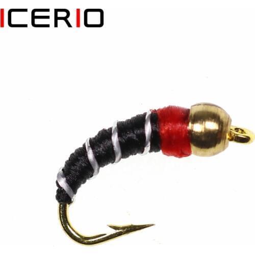 ICERIO 8PCS Copper Bead Thread Midge Black Nymph Trout Fishing Fly Lures #14